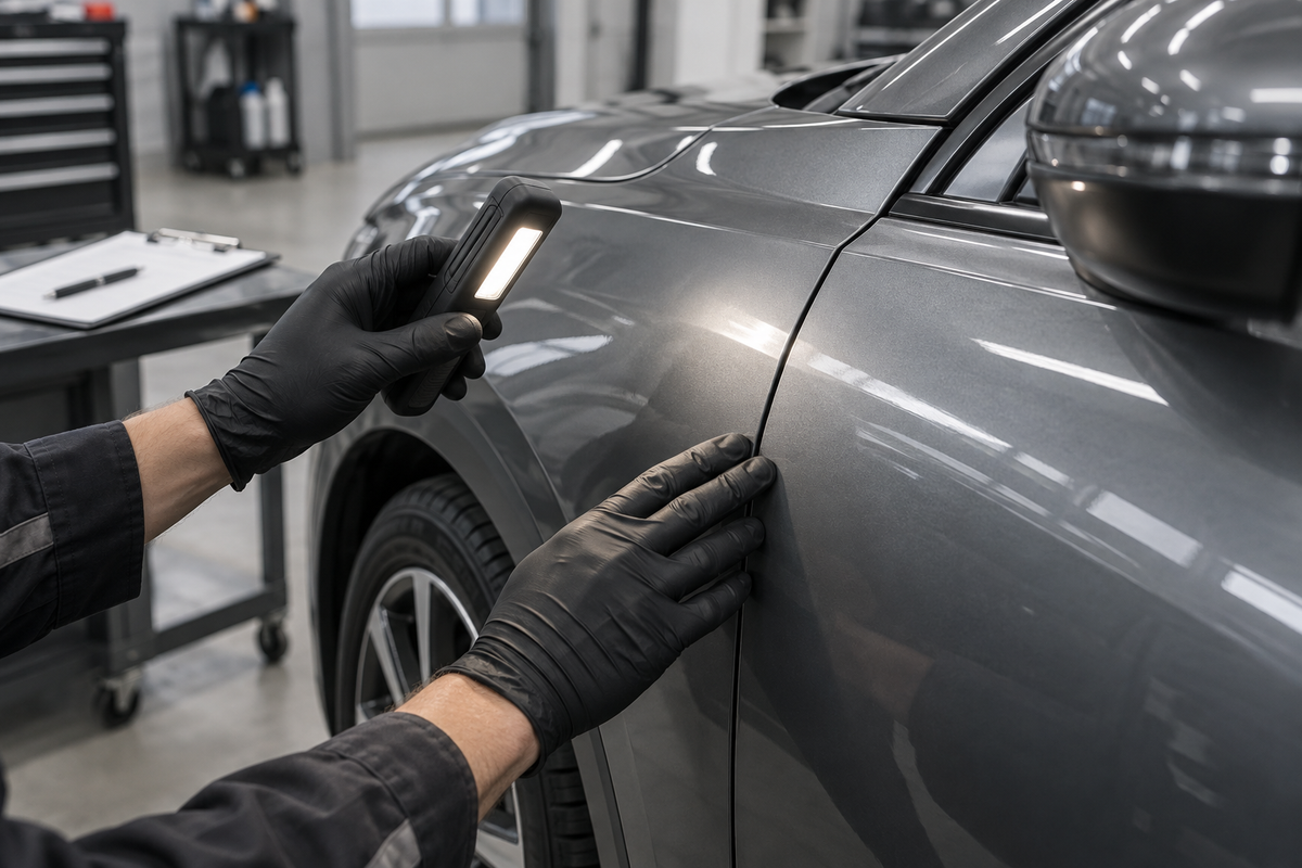 Auto kerepaneelide sobivuse ja vahede kontroll remondipakkumise koostamiseks.